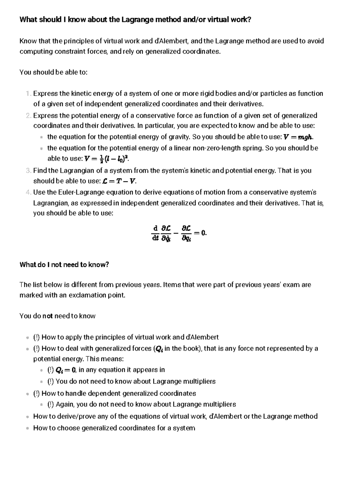 Lagrange Method & Virtual Work: Key Concepts for Exam - Studeersnel