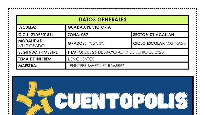 Proyecto Completo Cuentopolis: Aprendizaje de Cuentos en 2° Grado - Studocu