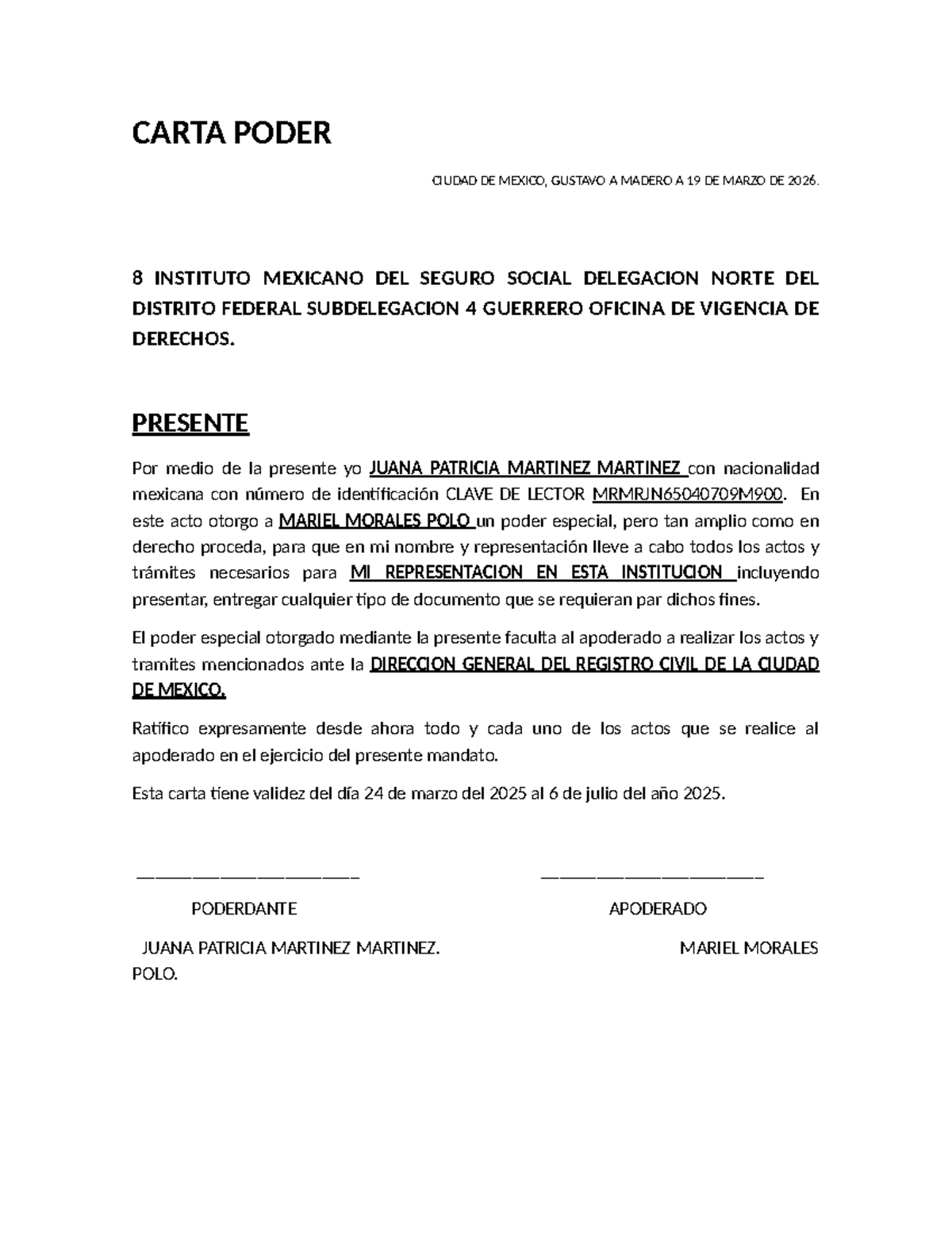 Carta Poder para Registro Civil - Ciudad de México - Studocu