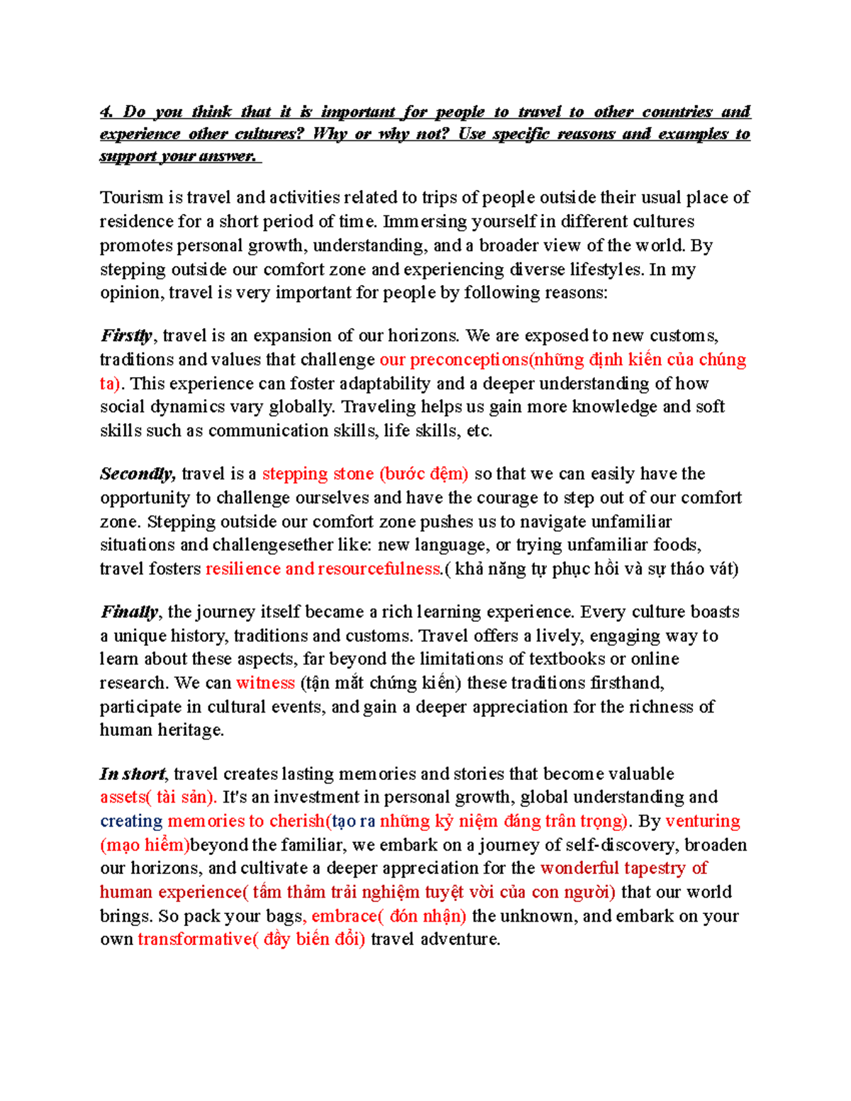 456 - Essay: The Importance of Travel and Cultural Immersion for Growth ...