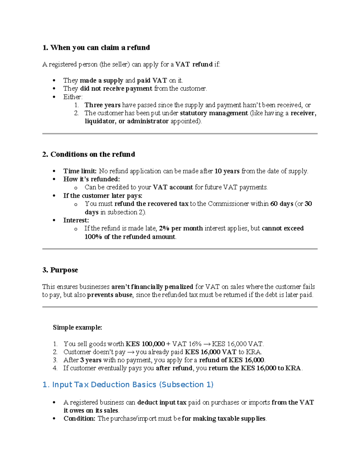 Law of Business Association: VAT Refunds and Input Tax Deductions - Studocu