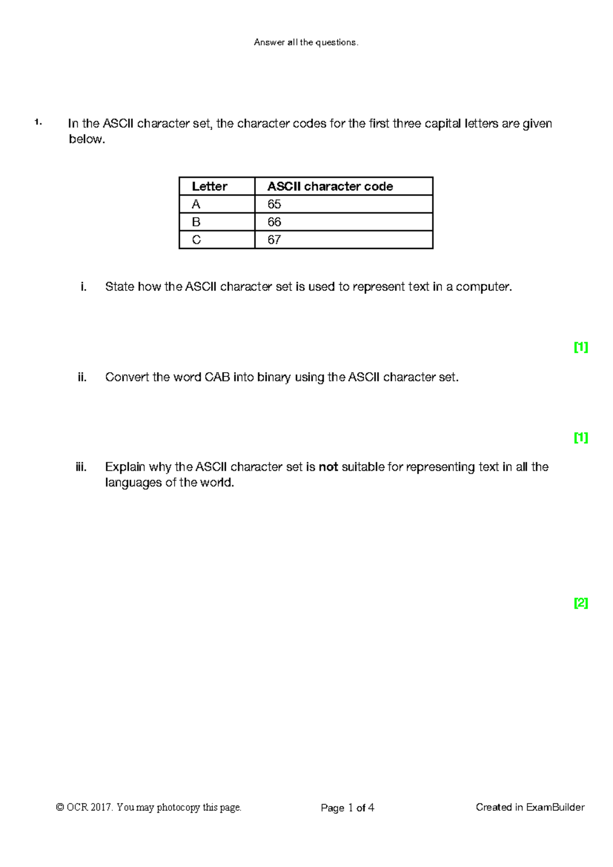 Asci Unicode Binary - Exam Questions and Answers - Studocu