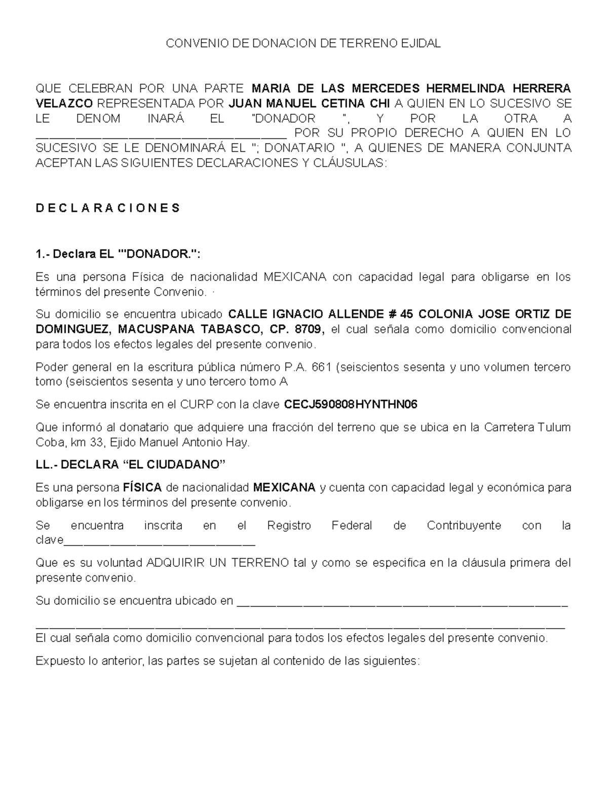 Convenio de Donación de Terreno Ejidal entre Partes Interesadas - Studocu