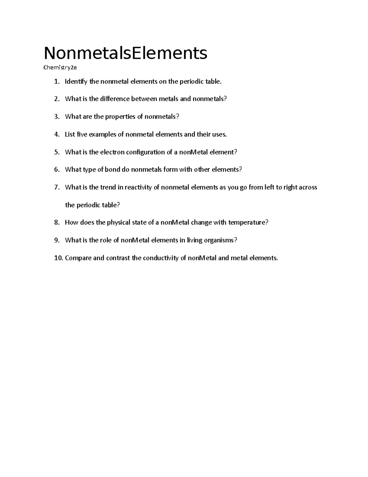 Nonmetals Elements - self-made chemistry worksheet - NonmetalsElements ...