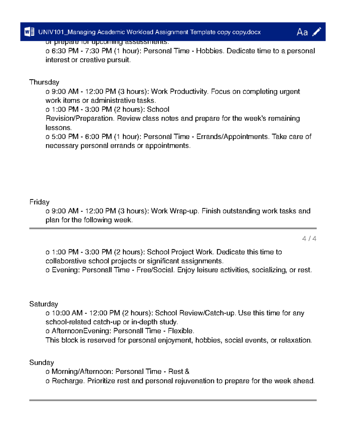 UNIV101 Managing Academic Workload: Assignment Template Guide - Studocu