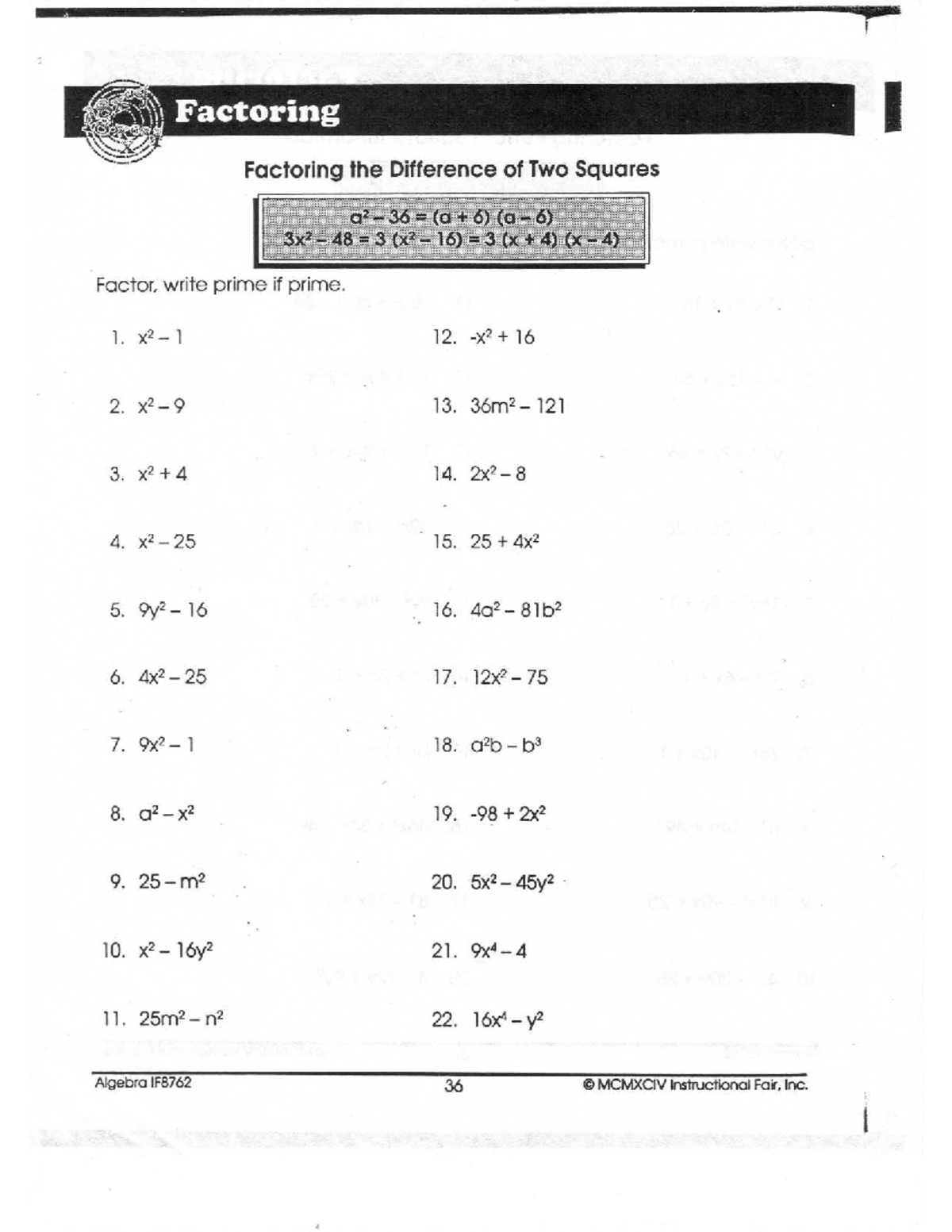Factoring Techniques and Examples - Algebra IF8762 - Studocu