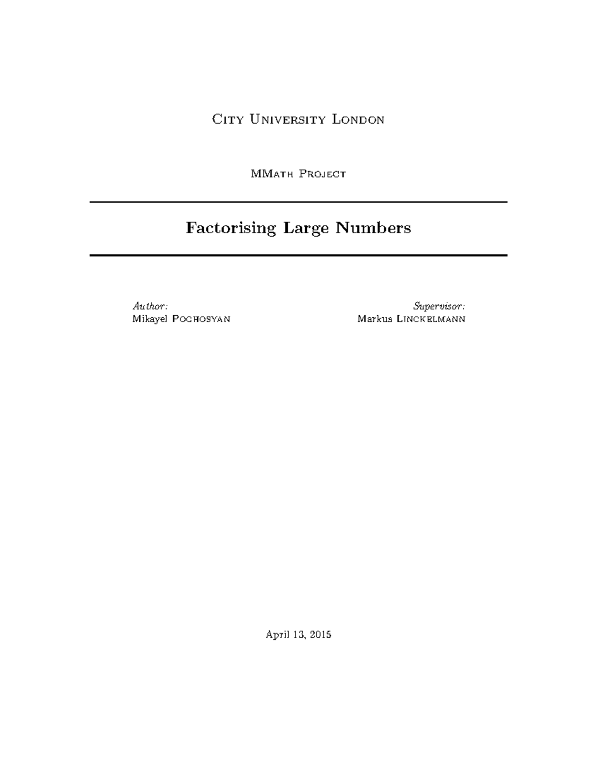 MMath Project: Factorising Large Numbers - Methods & Applications - Studocu