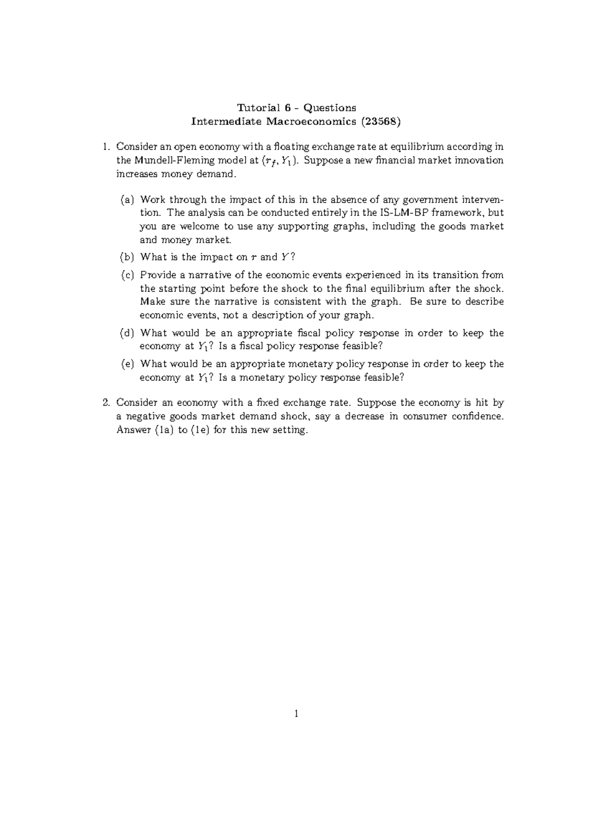 Tutorial 6 Questions: Intermediate Macroeconomics (23568) - Studocu
