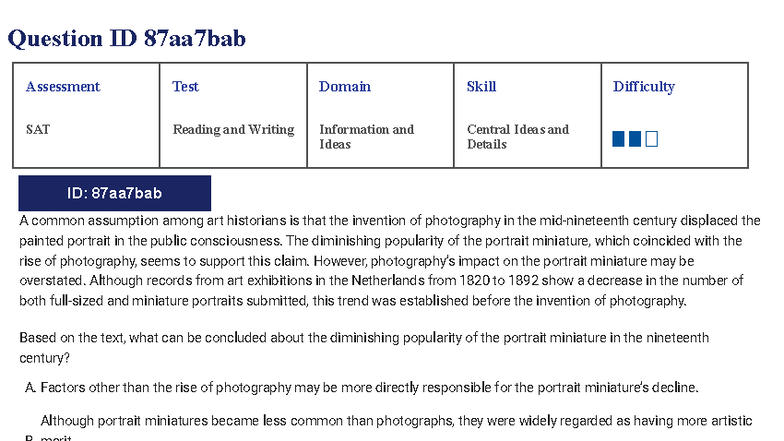 Assessment Test CID-I-MED: SAT Reading & Writing Skills Evaluation ...