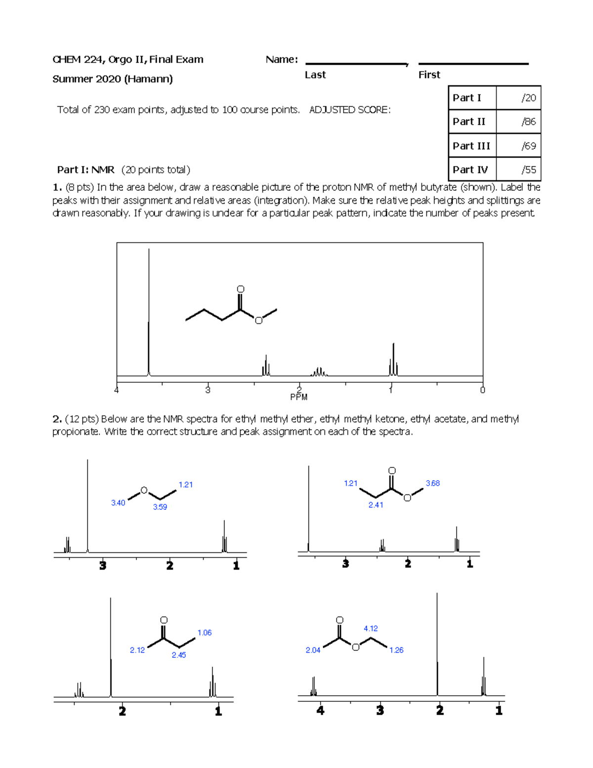CHEM 224, Orgo II, Final Exam Key - Summer 2020 (Hamann) - Studocu