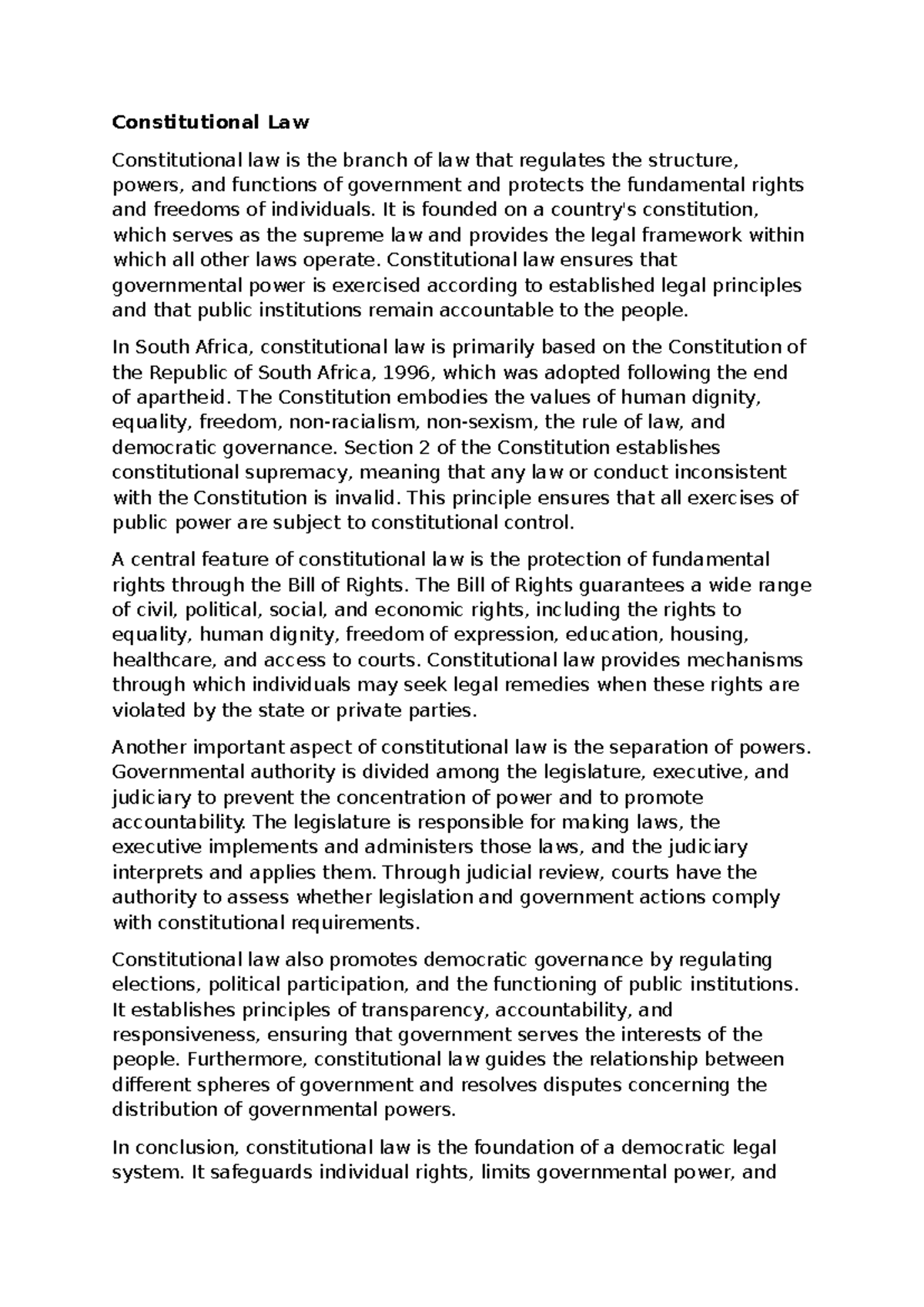 Constitutional Law Essay: Understanding Rights & Governance - Studocu