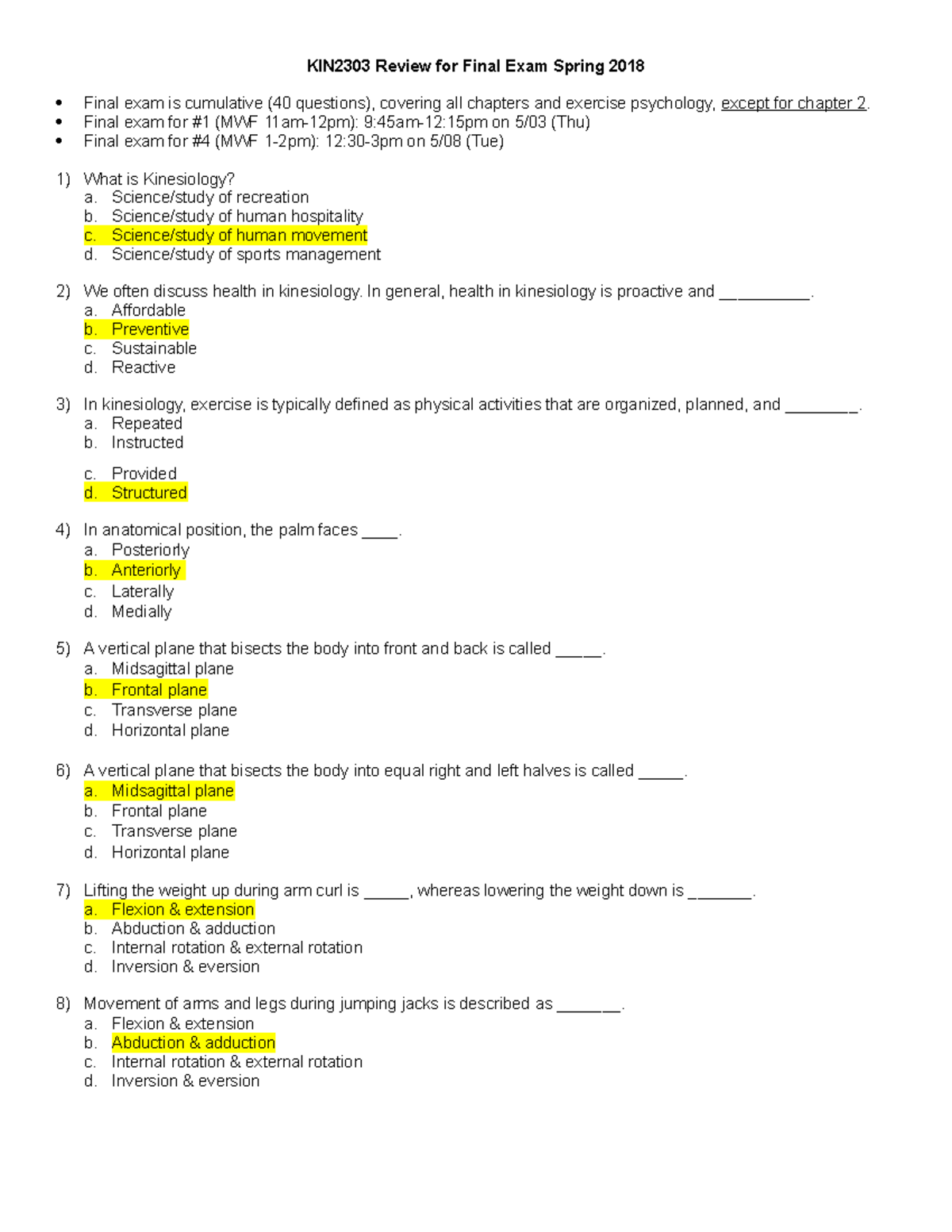 Review for Final Exam - Final exam for #1 (MWF 11am-12pm): 9:45am-12 ...