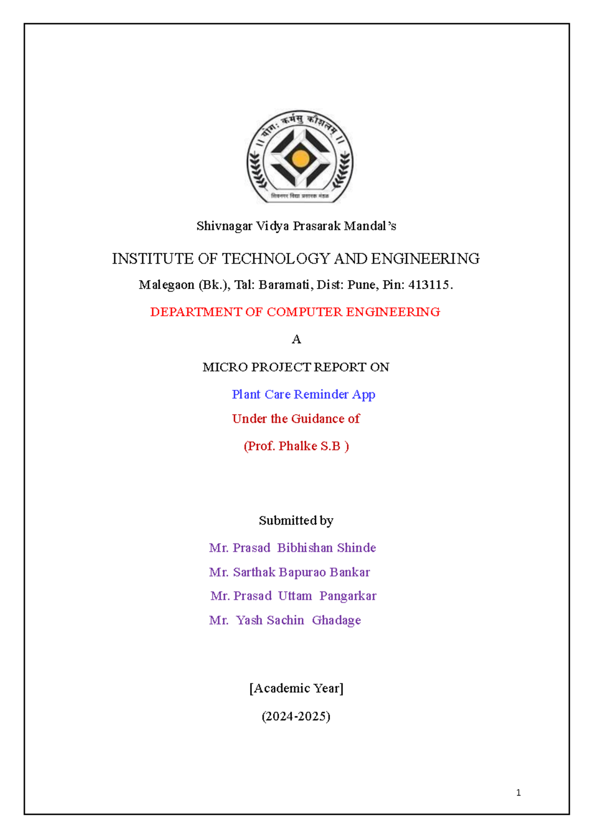 EST Micro Project - Shivnagar Vidya Prasarak Mandal’s INSTITUTE OF ...