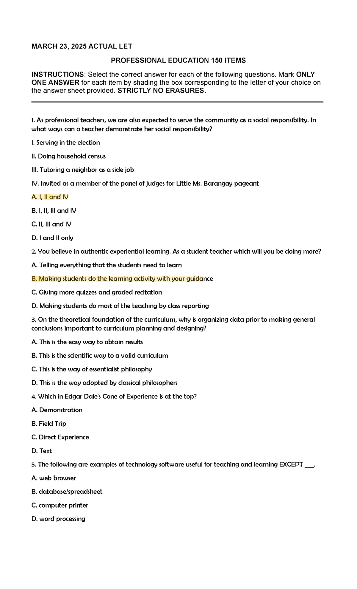 March 2025 Actual LET Professional Education Exam Review - Document Preview