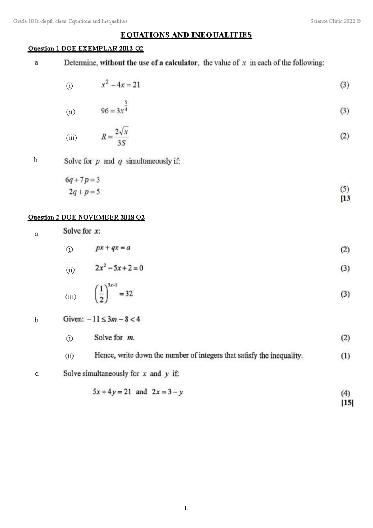 Grade 10 Maths: Equations and Inequalities Practice - Studocu