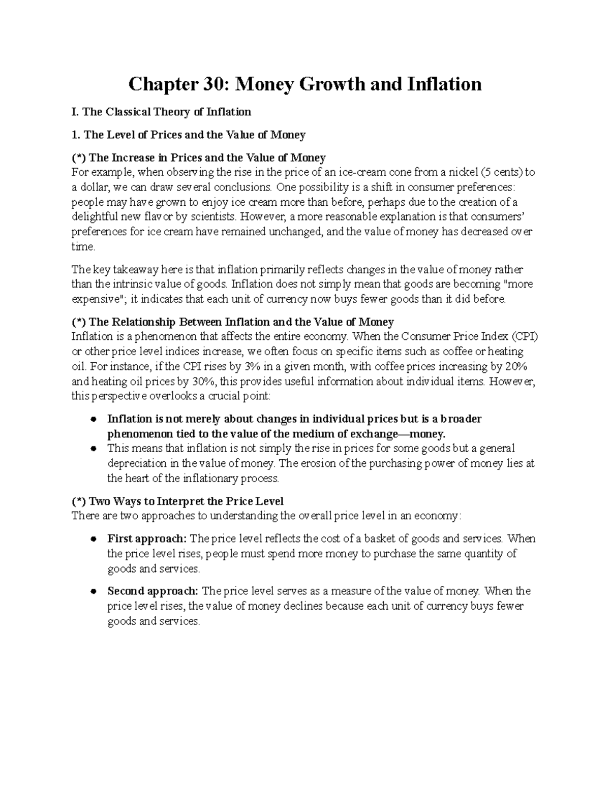 Macro Final Exam Notes: Chapter 30 - Money Growth & Inflation - Studocu