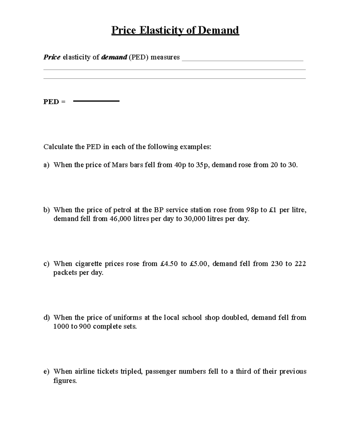 PED HW - Price Elasticity of Demand Calculations and Analysis - Studocu