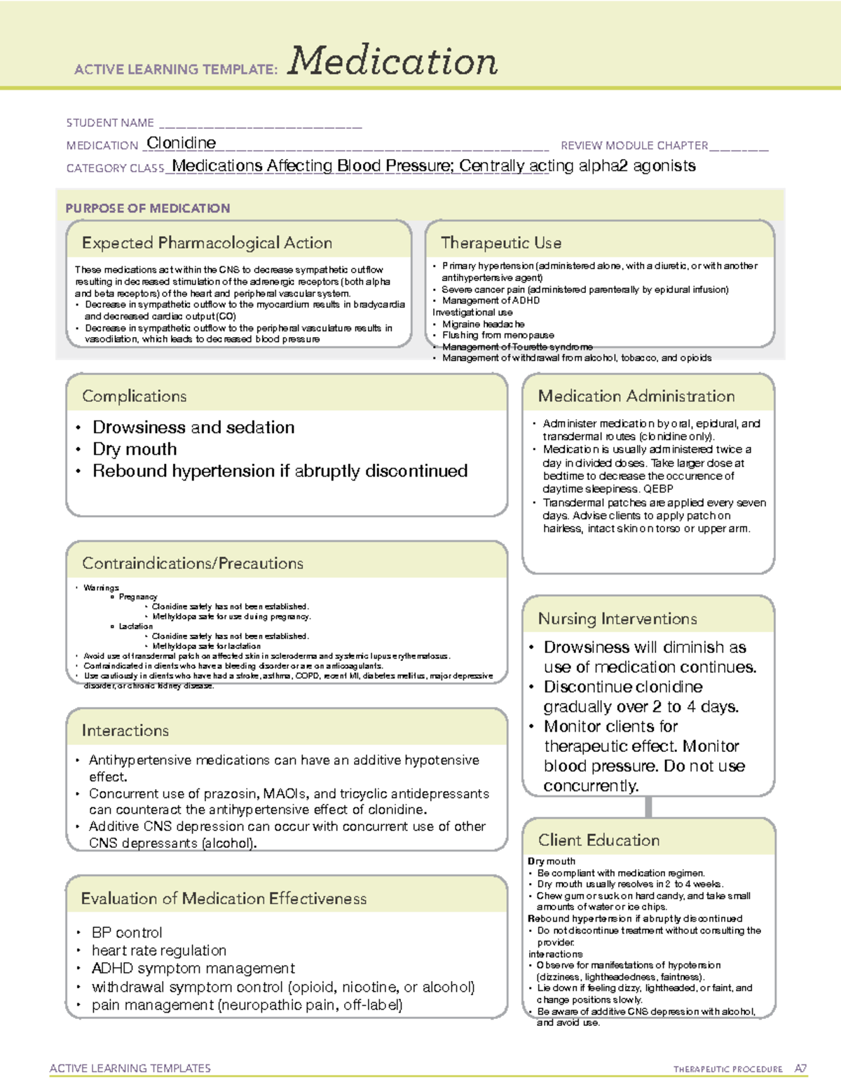 Clonidine (Therapeutic Procedures A) - Medication Overview and ...