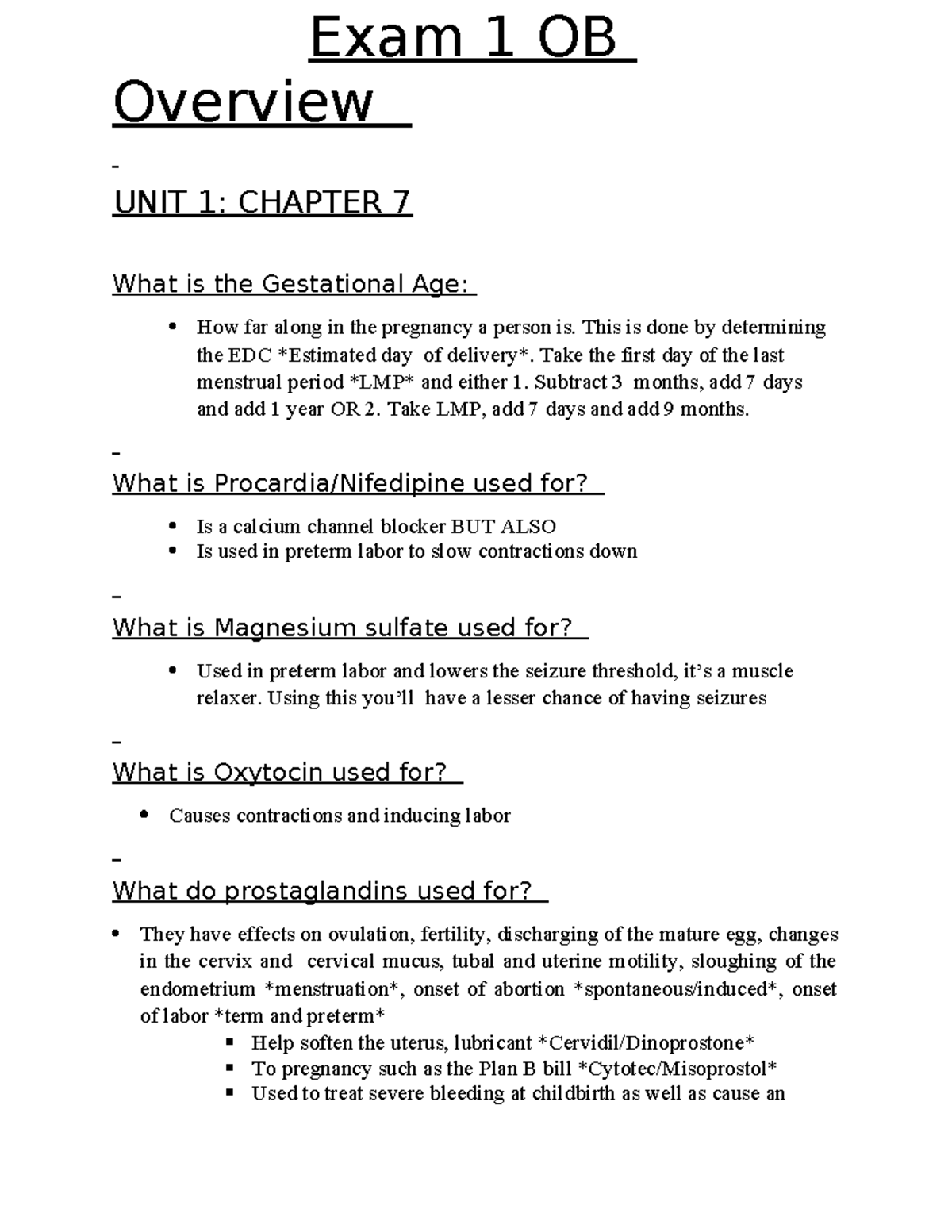 Exam 1 OB Overview: Key Concepts from Chapters 7 & 8 - Studocu