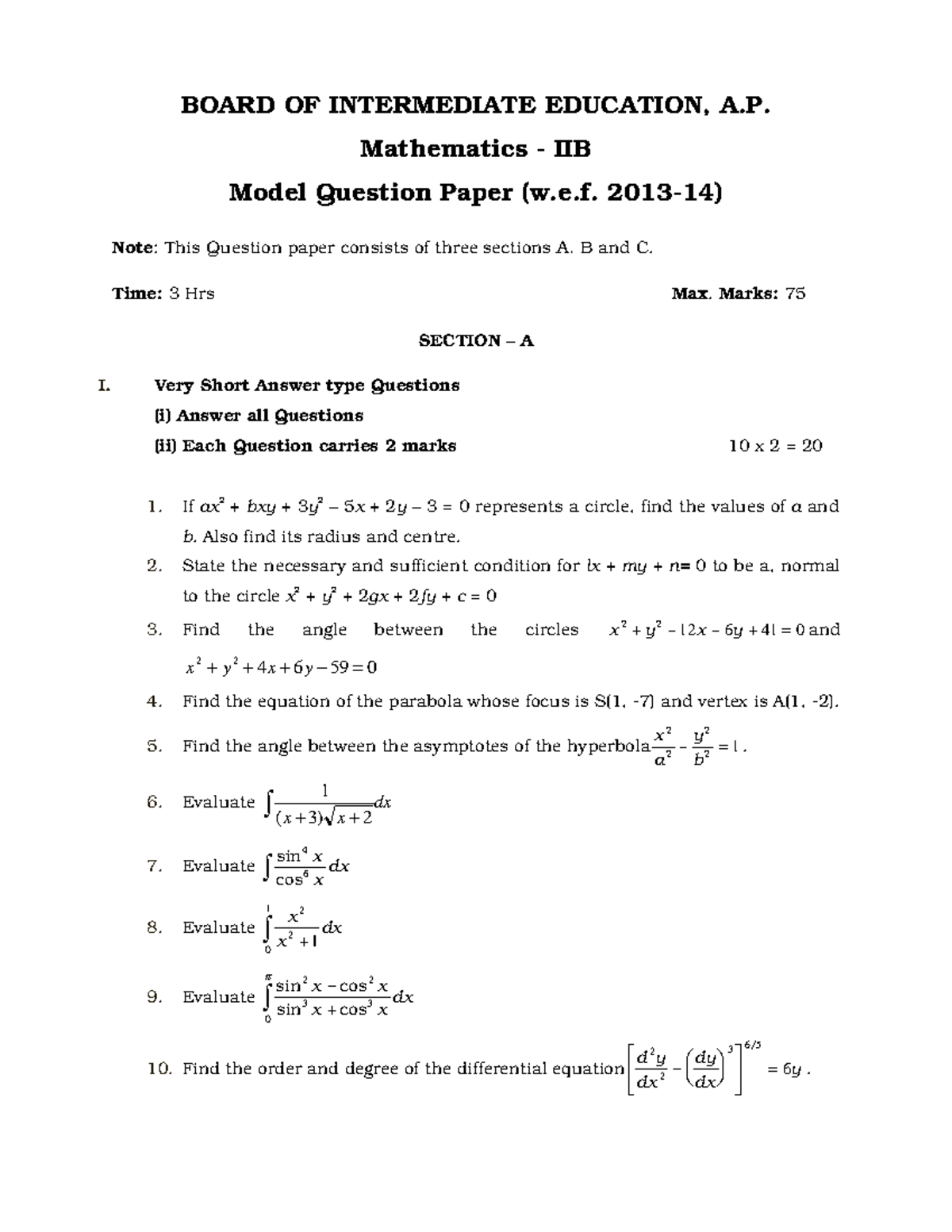 7686maths 2-b N - Question paper - BOARD OF INTERMEDIATE EDUCATION, A ...