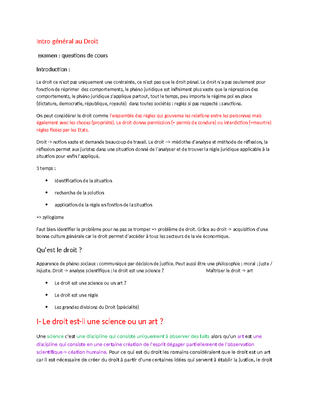 Introduction générale au Droit - Examen : Questions de cours - Studocu