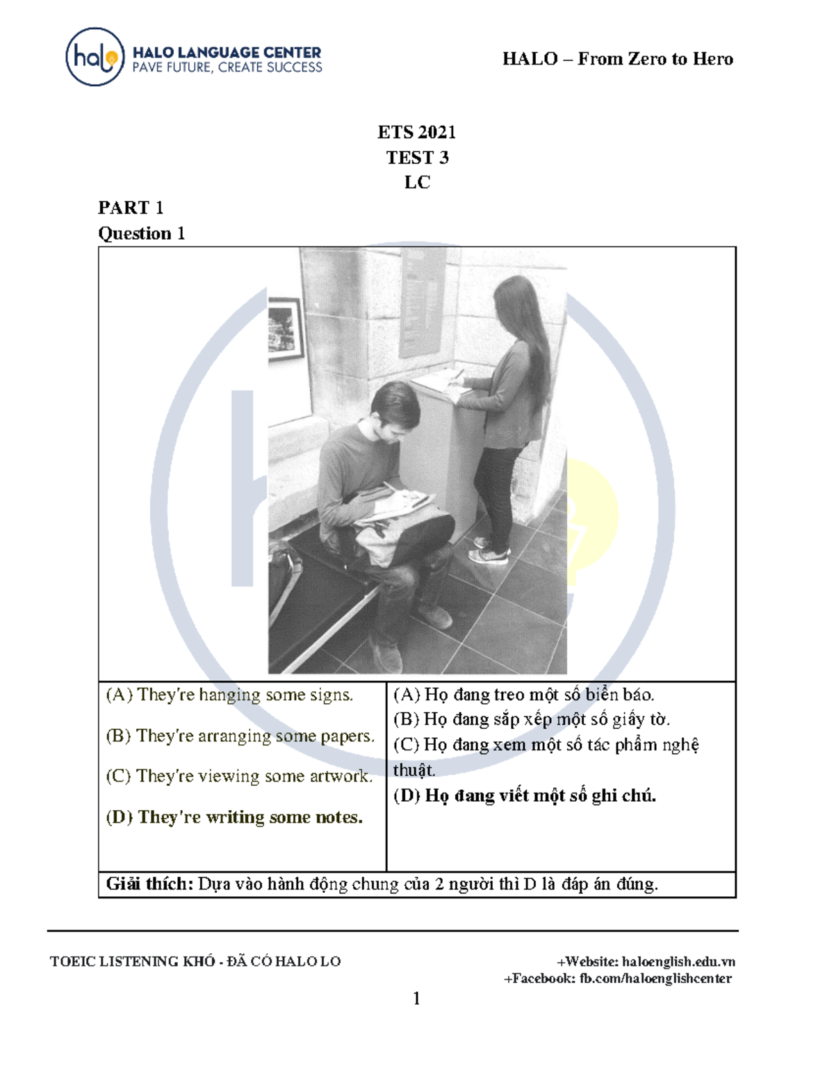 ETS2021 TEST 3 - LC PART 1 Listening Comprehension Questions - Studocu