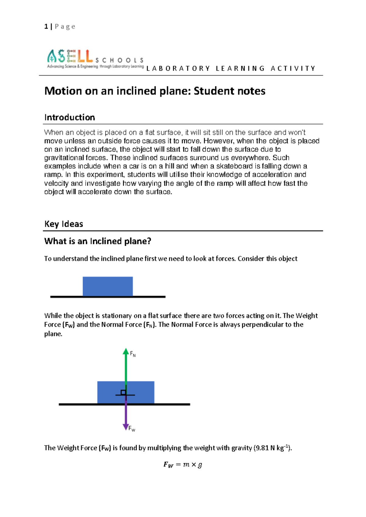 Student-Notes-1 - Inclined planes - L A B O R A T O R Y L E A R N I N G ...