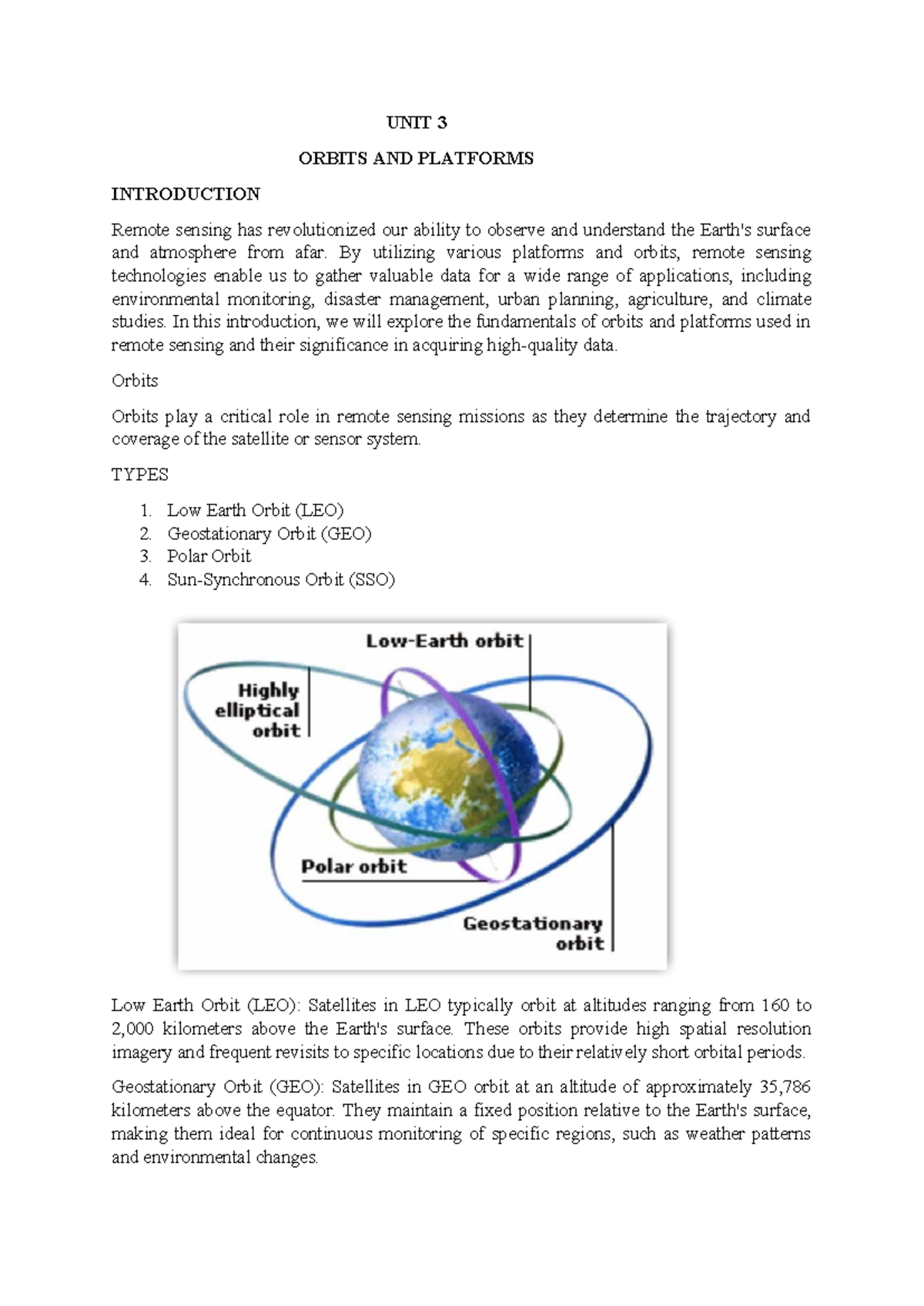 UNIT 3 - Orbits and Platforms in Remote Sensing - Studocu