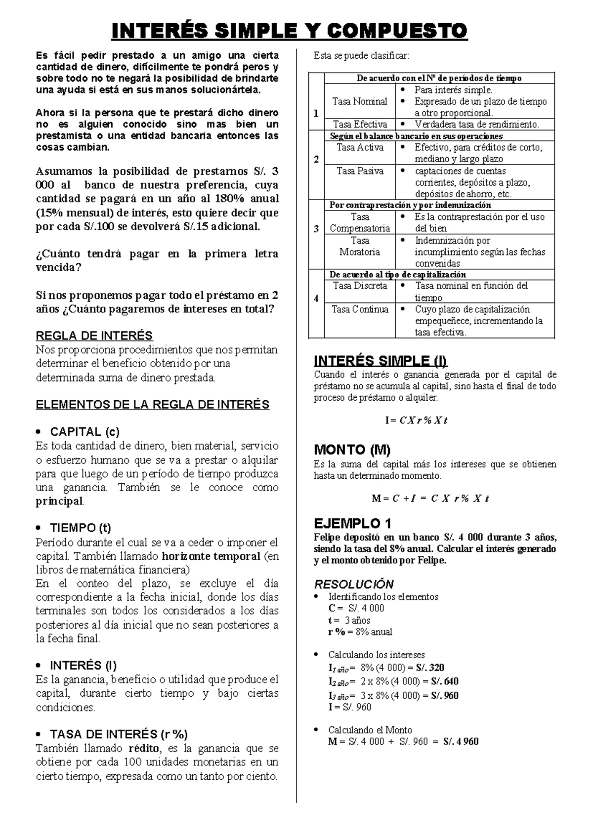 Problemas de Interés Simple para 4to Sec. - Ejercicios y Soluciones ...