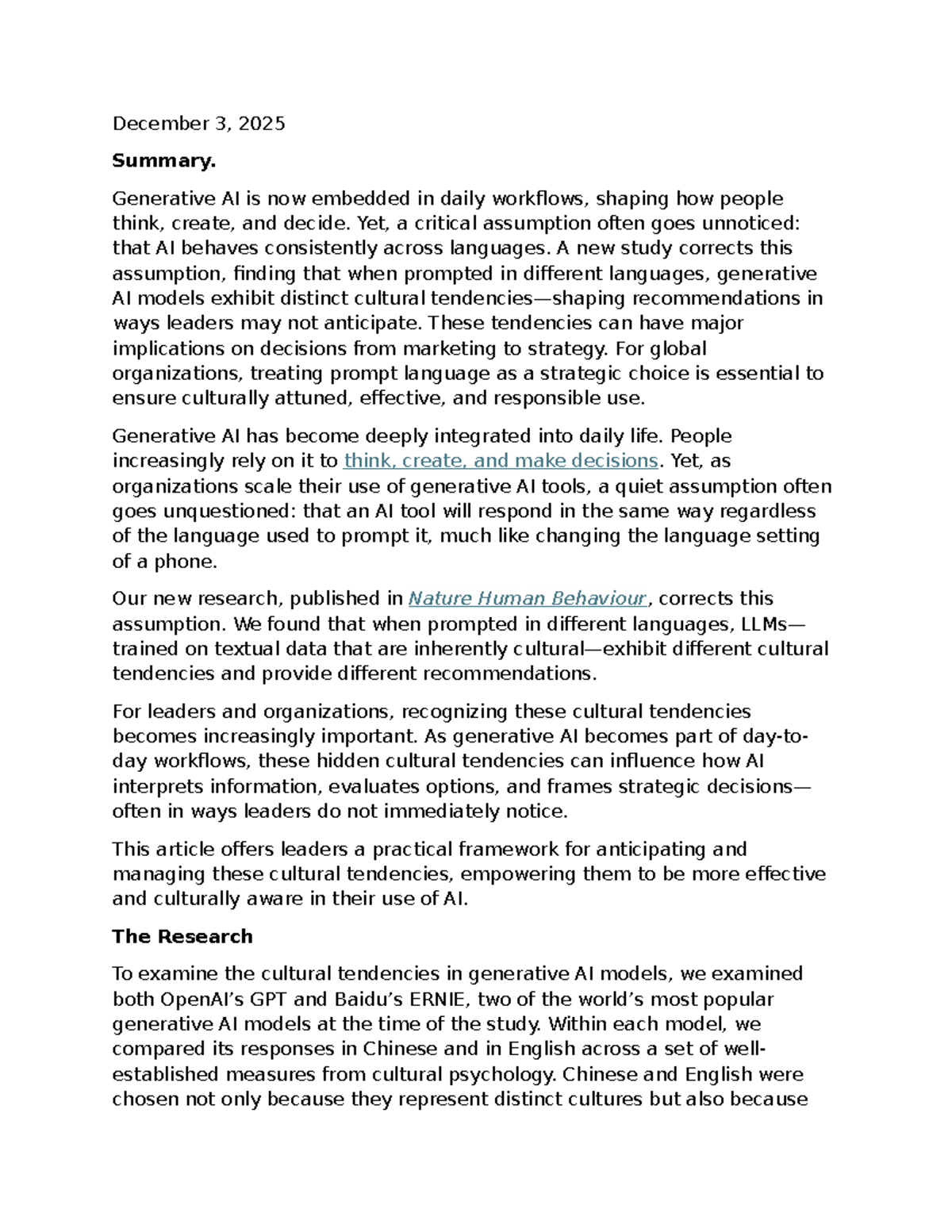 LLMs and Cultural Tendencies: Insights from English & Chinese - Studocu