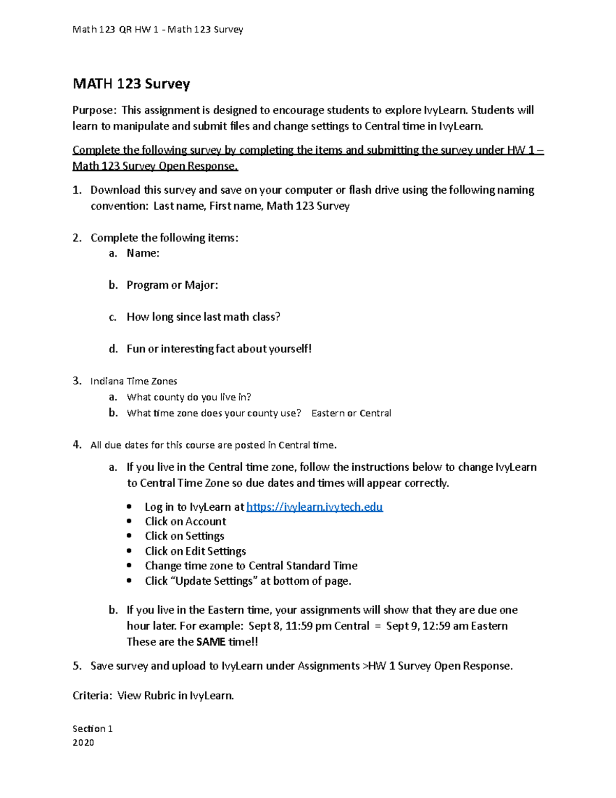 HW 1 Math 123 Survey Instructions and Guidelines - Studocu