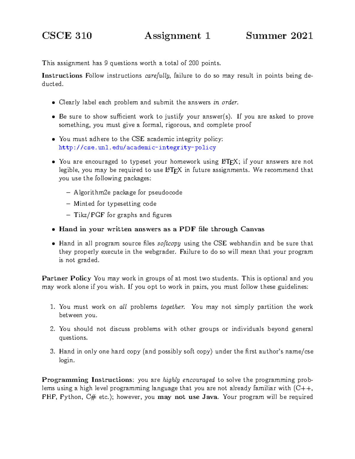 CSCE 310 Assignment 1 Guidelines and Problem Set Summer 2021 - Studocu