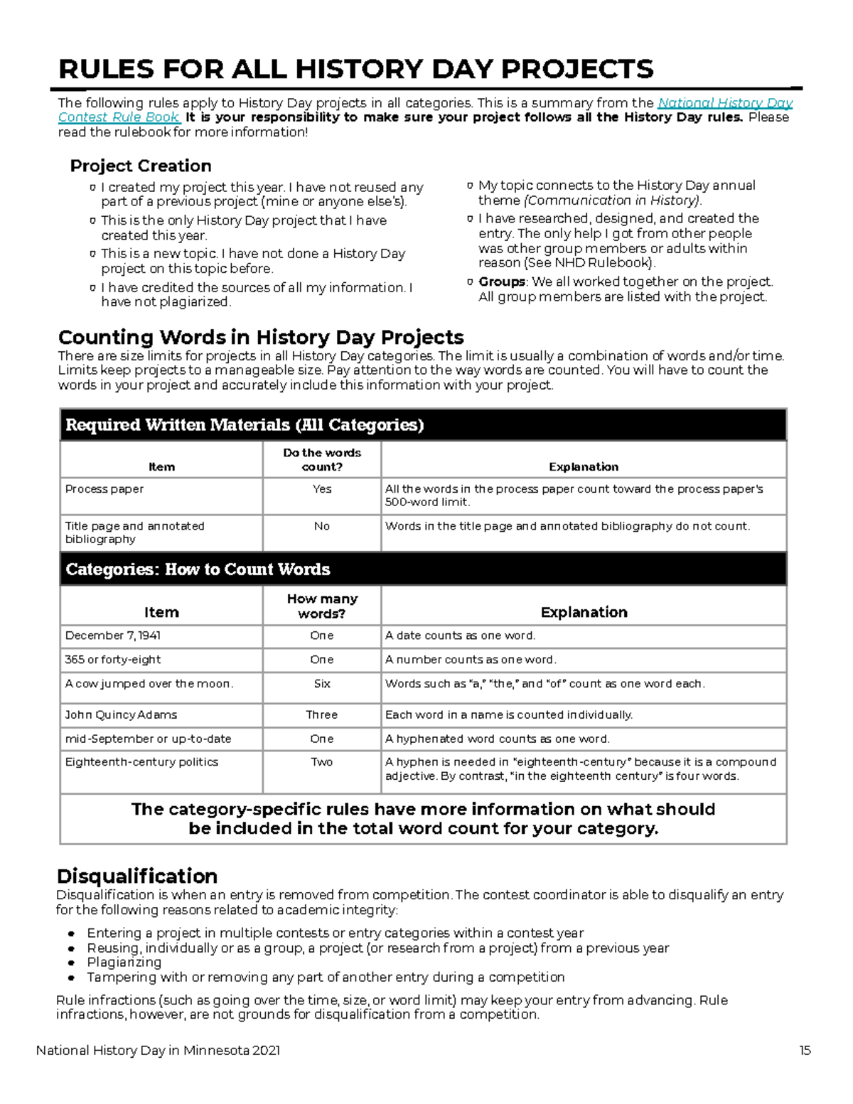 Paper rulesummary - Idk - RULES FOR ALL HISTORY DAY PROJECTS The ...