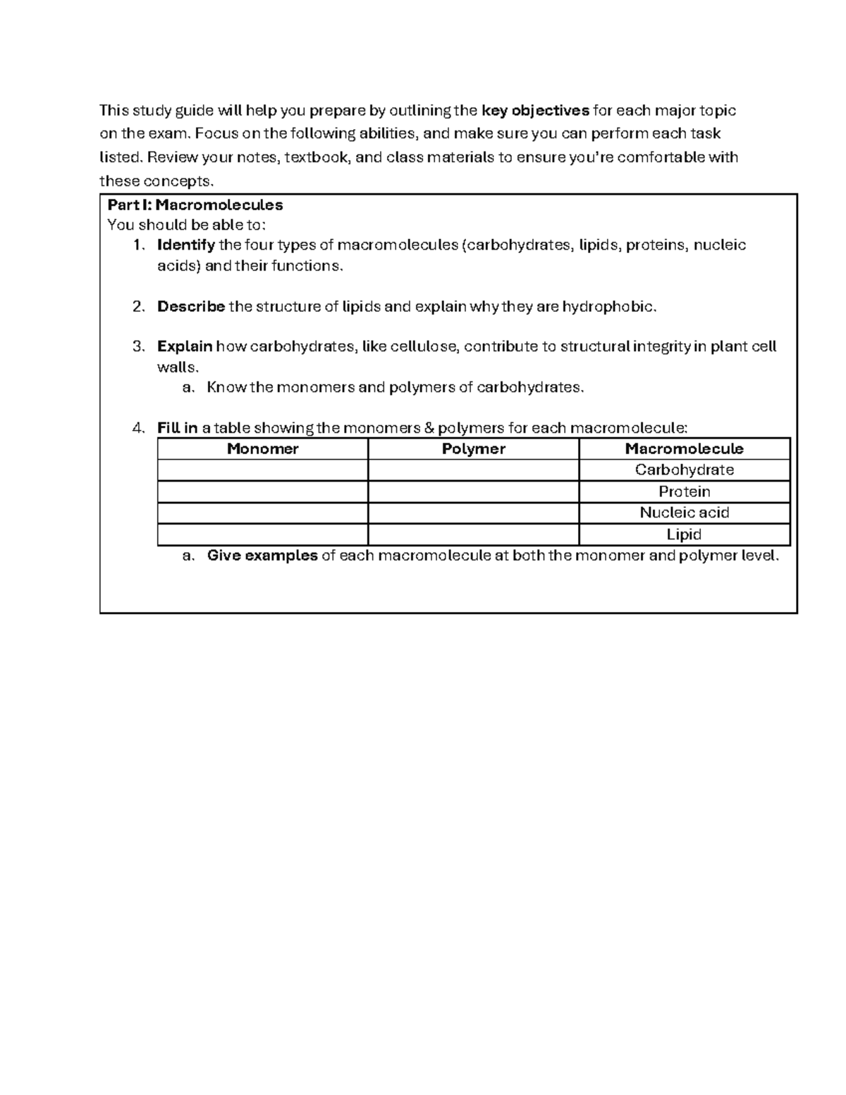 Final Exam Study Guide: Key Concepts in Biology (BIOL 101) - This study ...