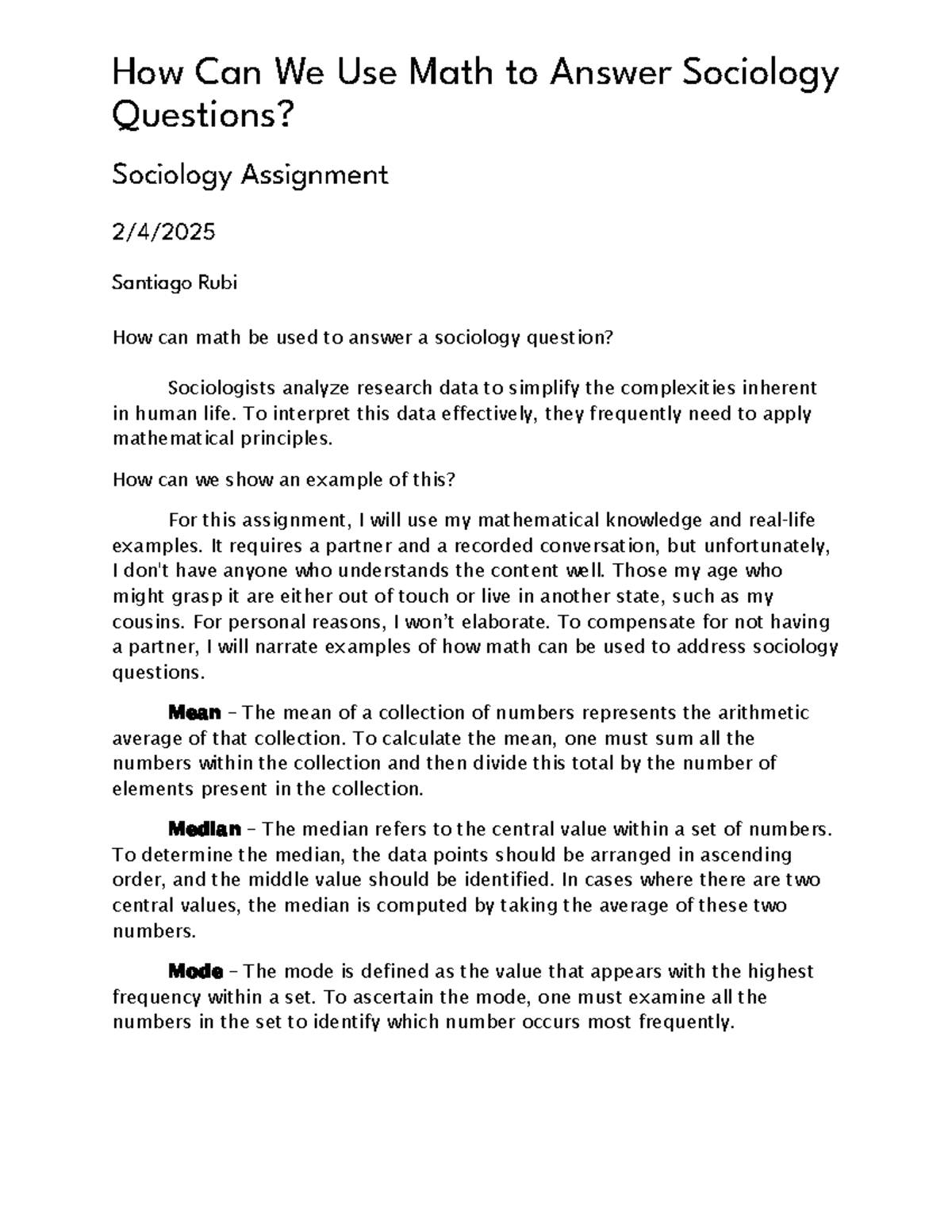 Sociology Assignment: Applying Math to Analyze Social Questions - How ...