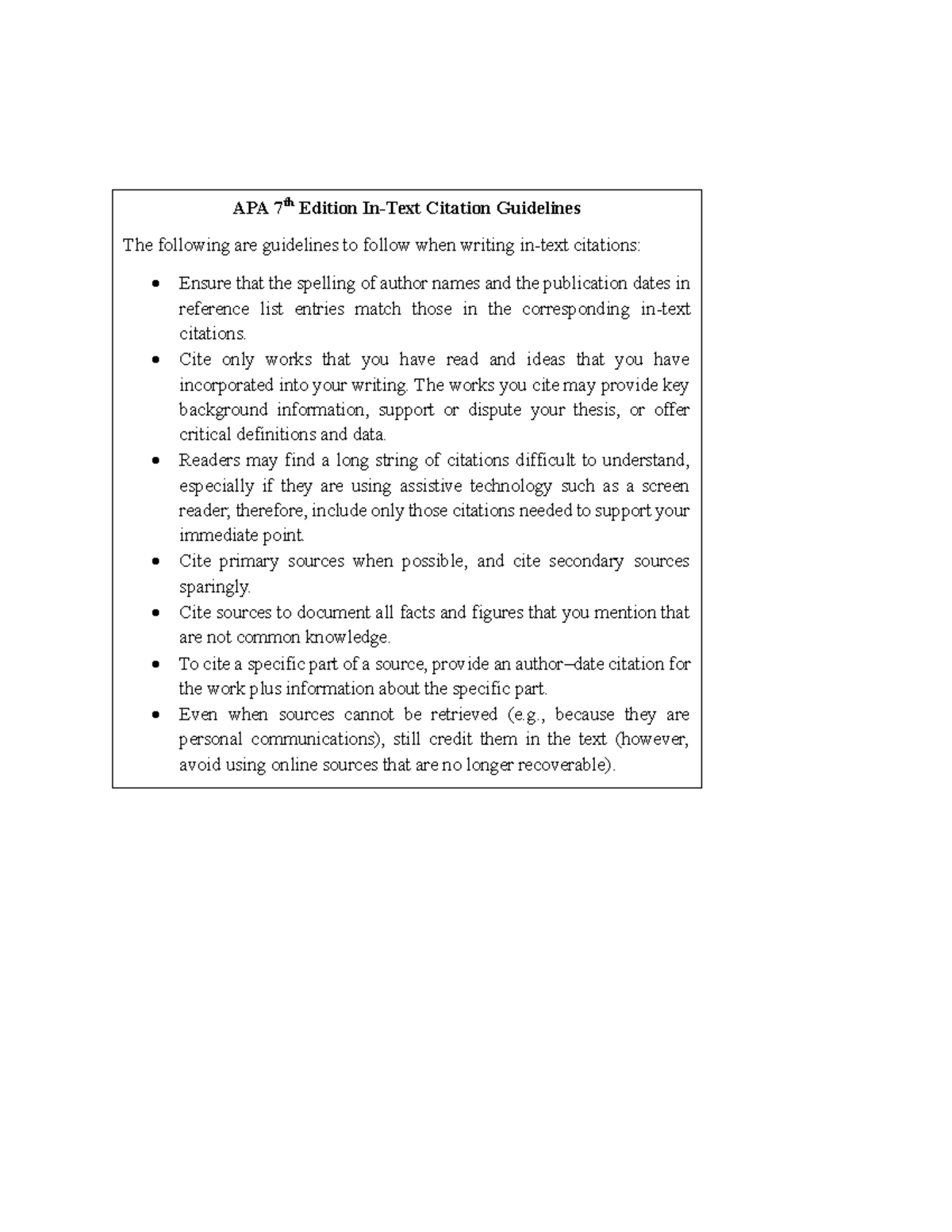 Citation - Cite only works that you have read and ideas that you have ...