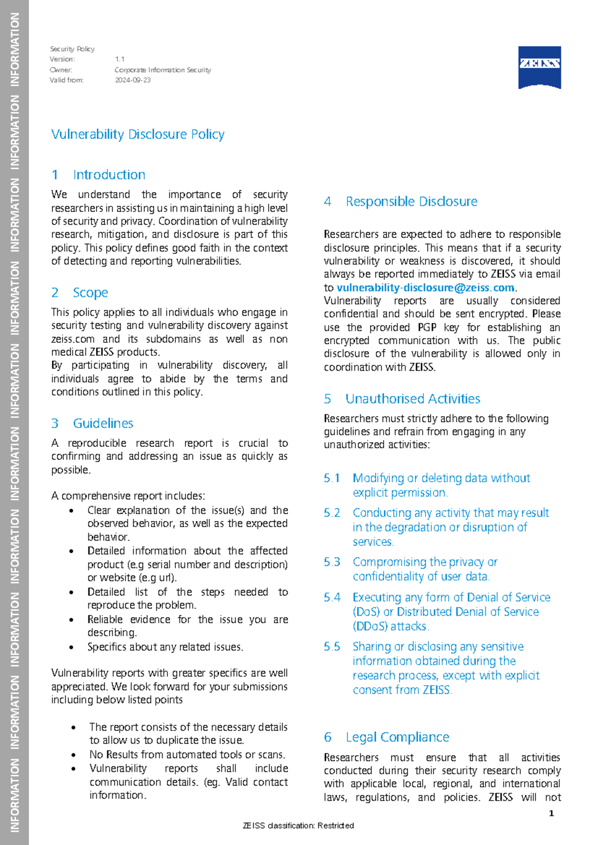 INFORMATION SECURITY POLICY: VULNERABILITY DISCLOSURE GUIDELINES - Studocu