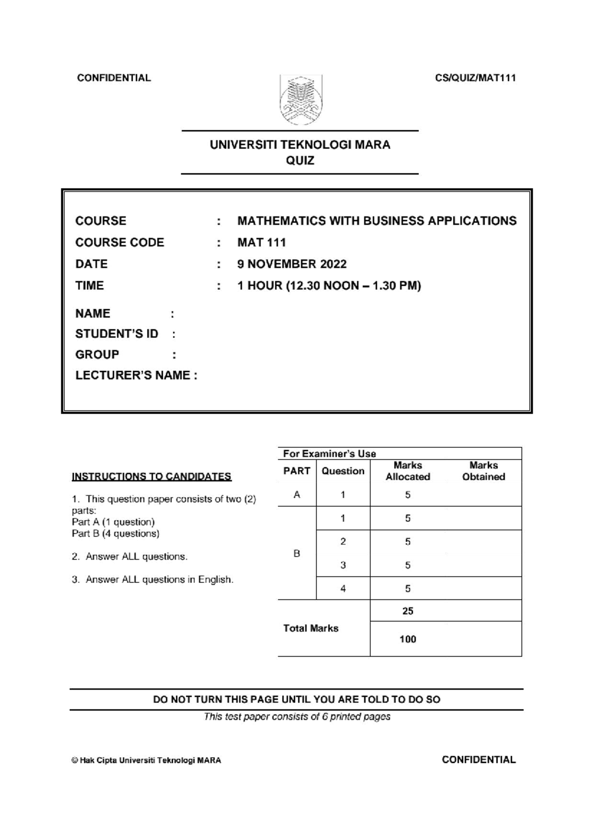 Quiz MAT111: Mathematics with Business Applications - Nov 2022 Set 1-1 ...