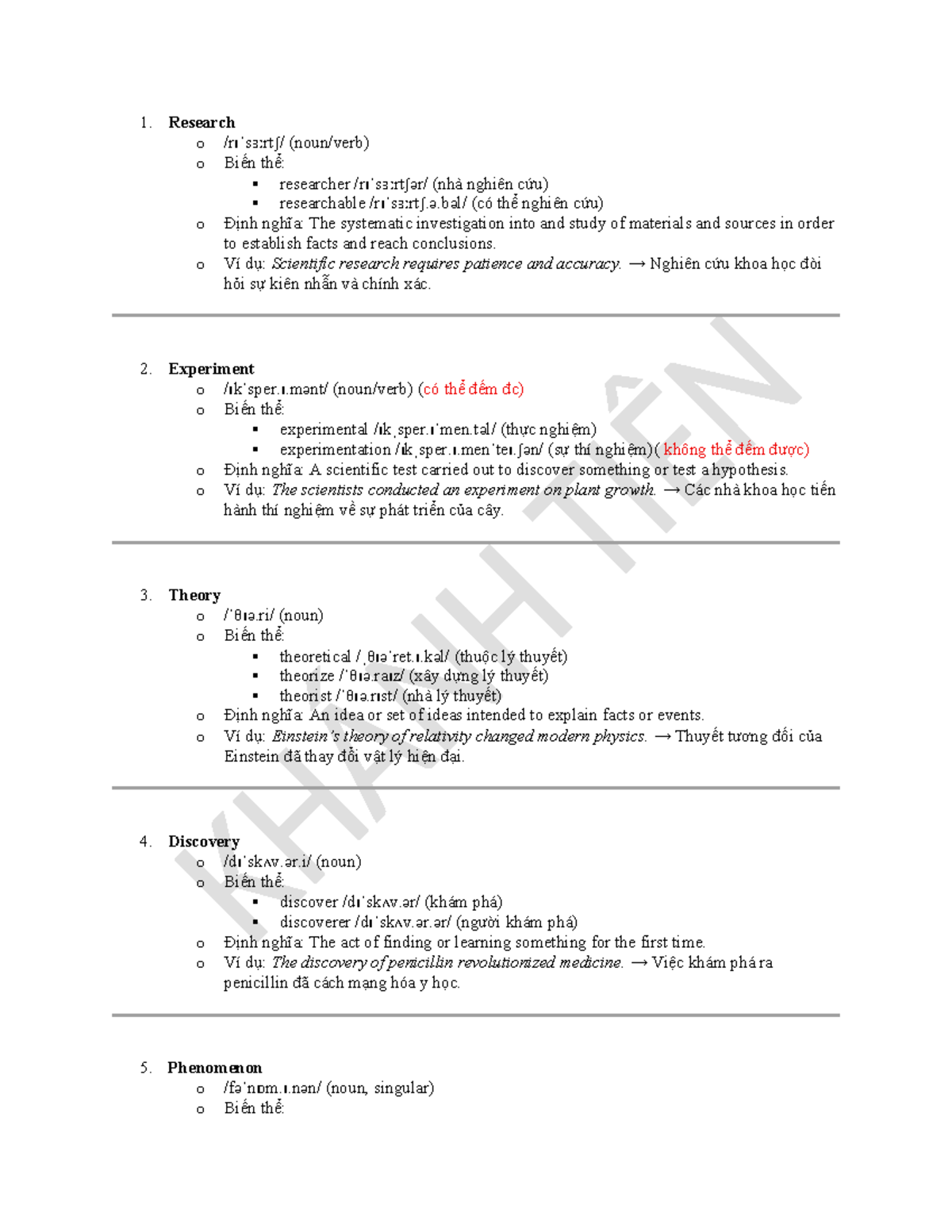 Science Vocabulary Notes: Key Terms and Definitions - Studocu