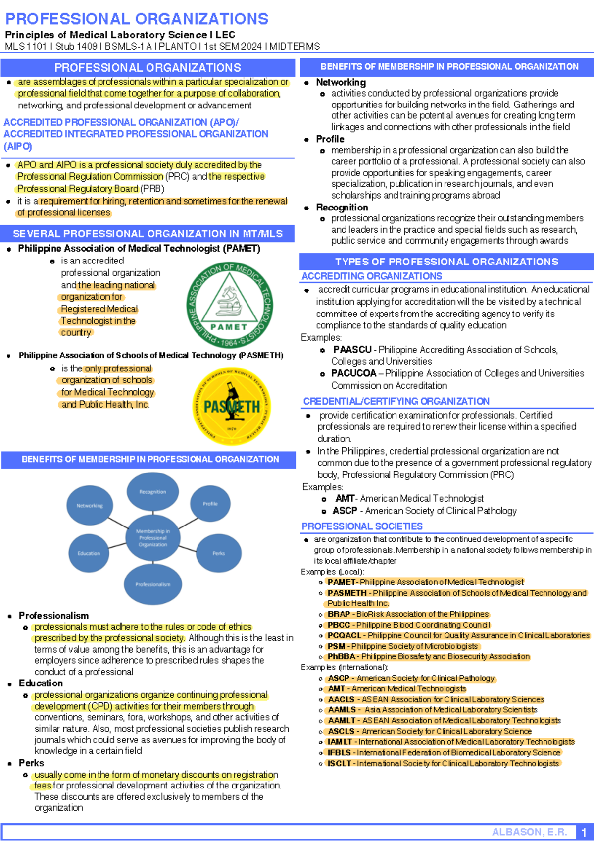 MLS 1101 Lesson 9 Professional Organizations - PROFESSIONAL ...