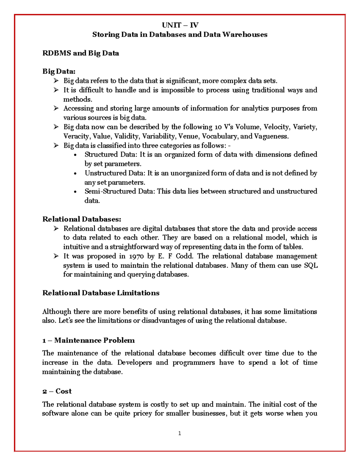 BD Unit IV - notes - UNIT – IV Storing Data in Databases and Data ...