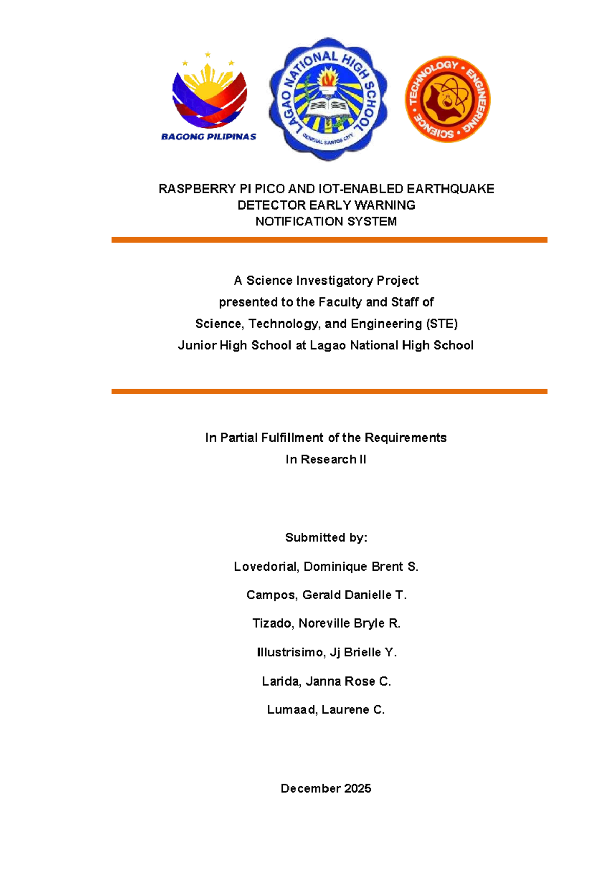 Final Front PAGE - yes - RASPBERRY PI PICO AND IOT-ENABLED EARTHQUAKE ...