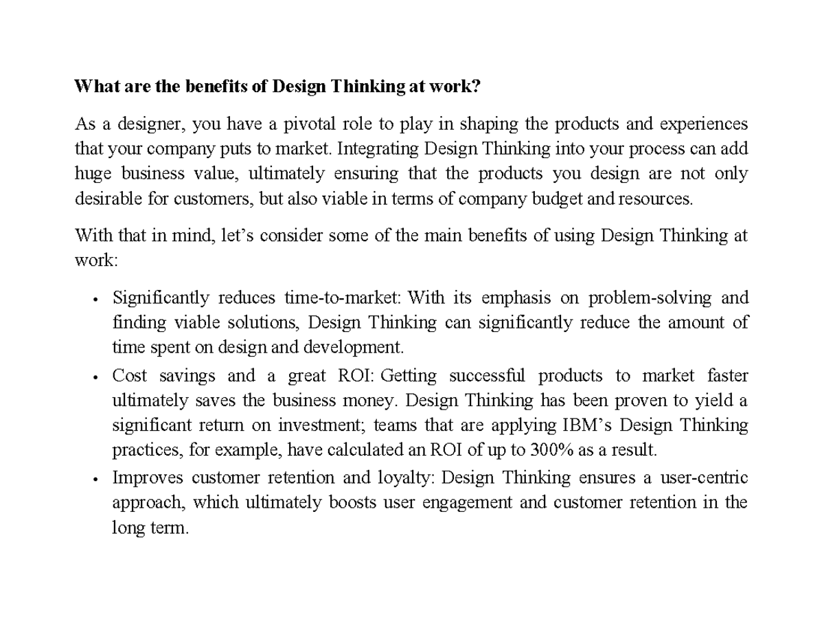 Design Thinking: Key Benefits and Real-World Case Studies - Studocu