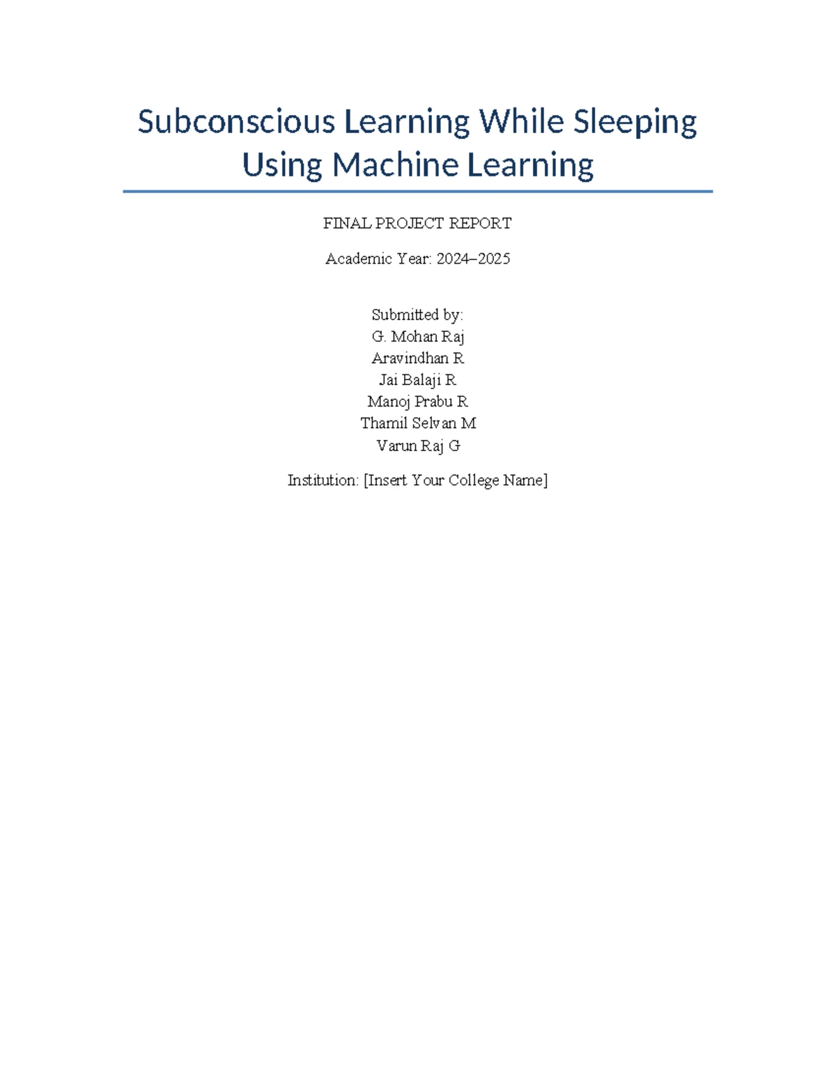 Subconscious Learning While Sleeping: ML Final Project Report - Studocu