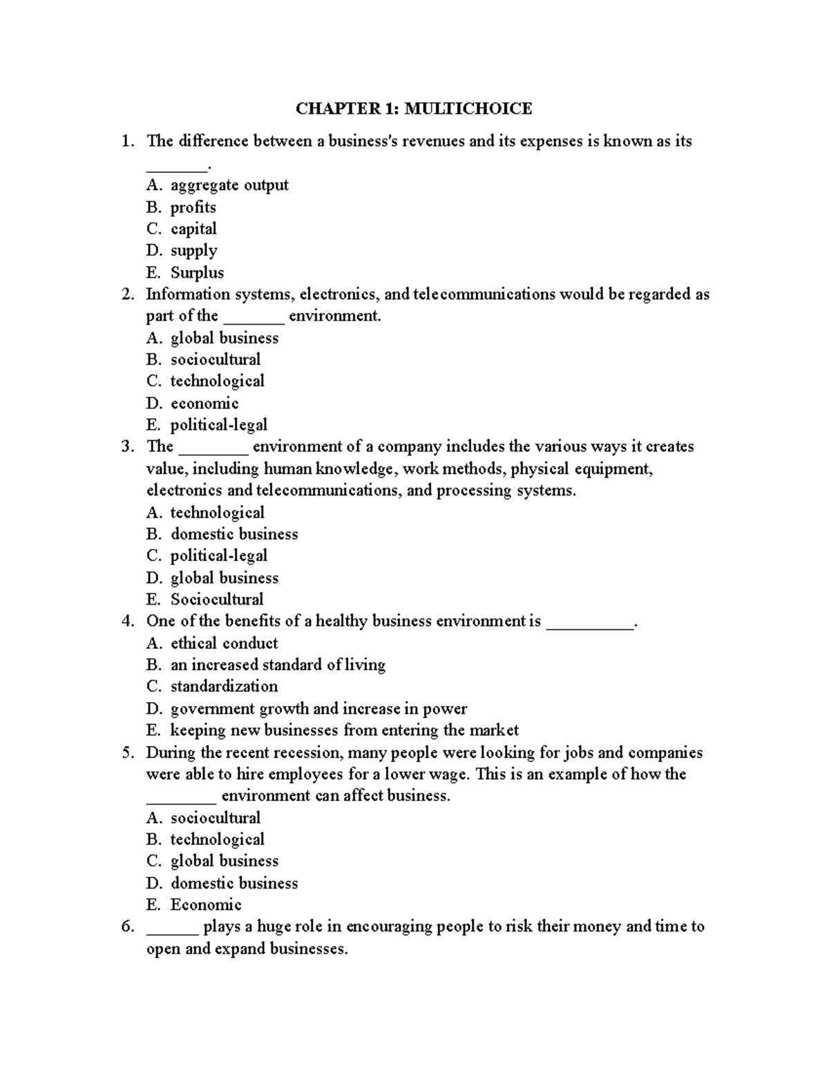 Chapter 1 - Test bank - CHAPTER 1: MULTICHOICE The difference between a ...