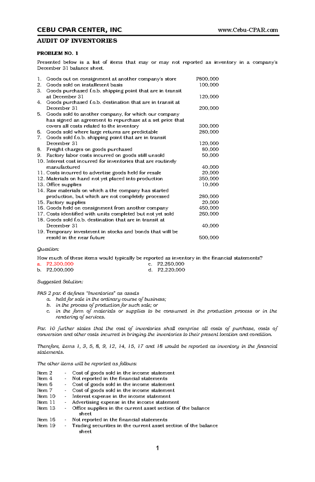 AP Inventory Quizzer 507: Understanding Audit of Inventories - Document Preview
