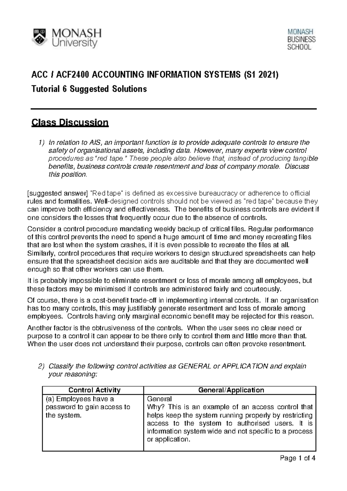 ACC ACF 2400 Tutorial 6 Suggested Solutions S1 2021 - Complete Guide ...
