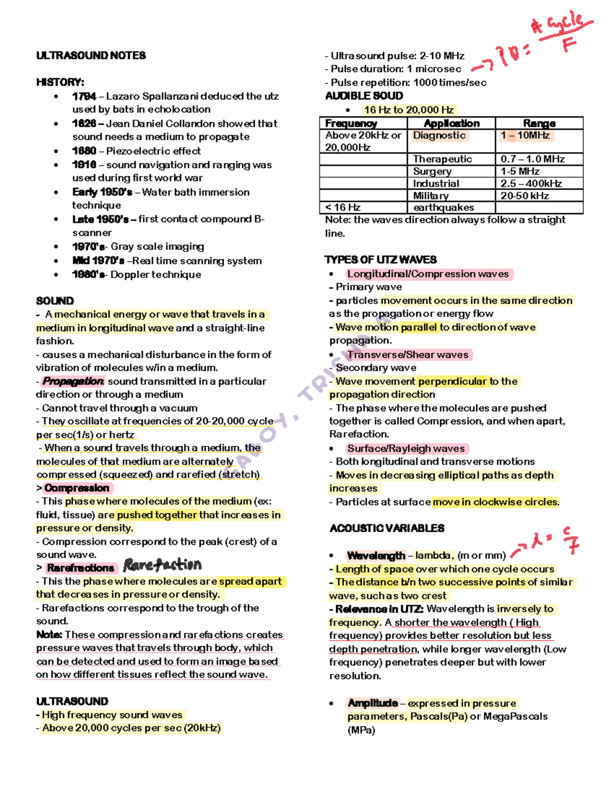 Ultrasound Study Notes (Year 2024) - Key Concepts & Applications - Studocu
