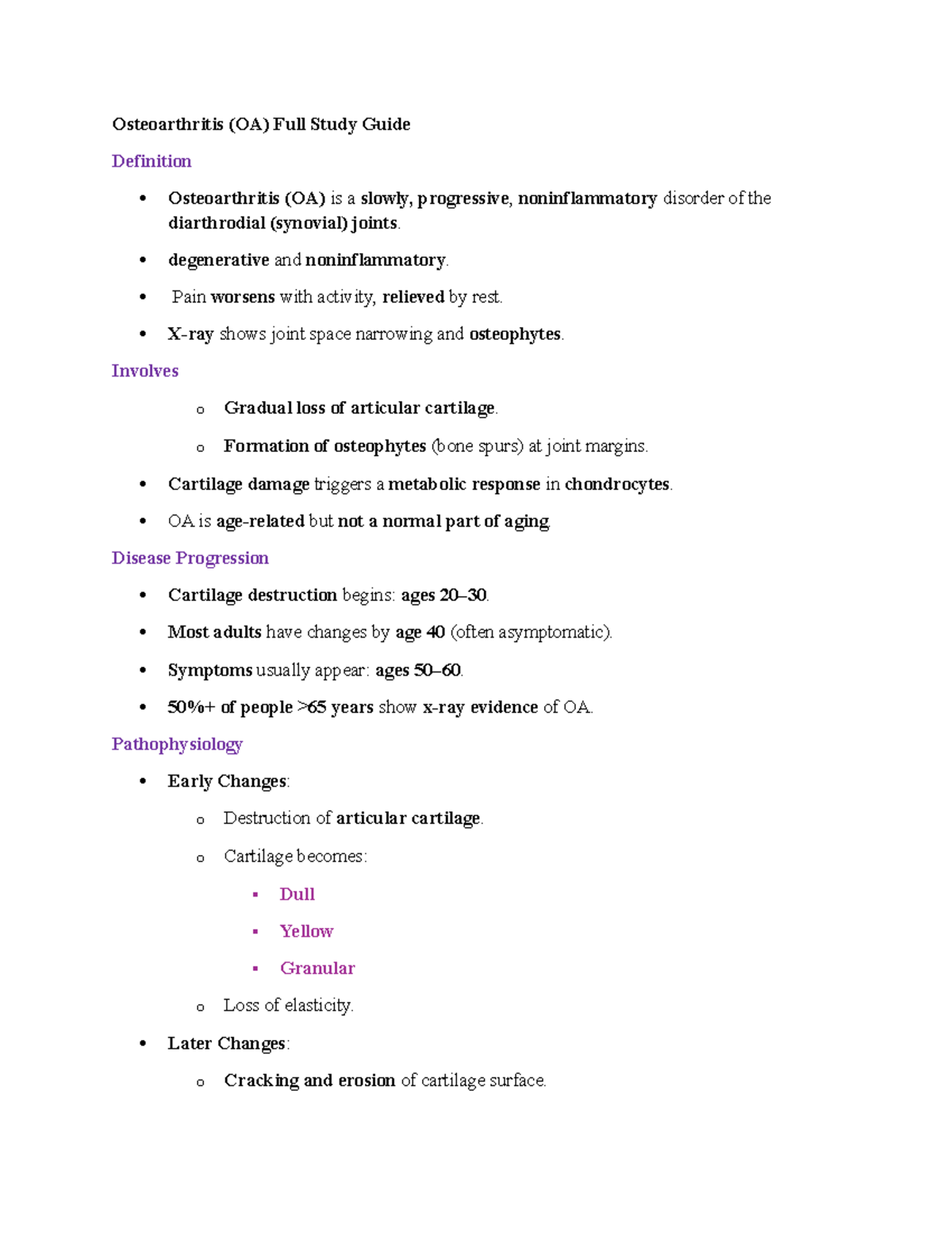 Osteoarthritis (OA) Comprehensive Study Guide and Management Strategies ...