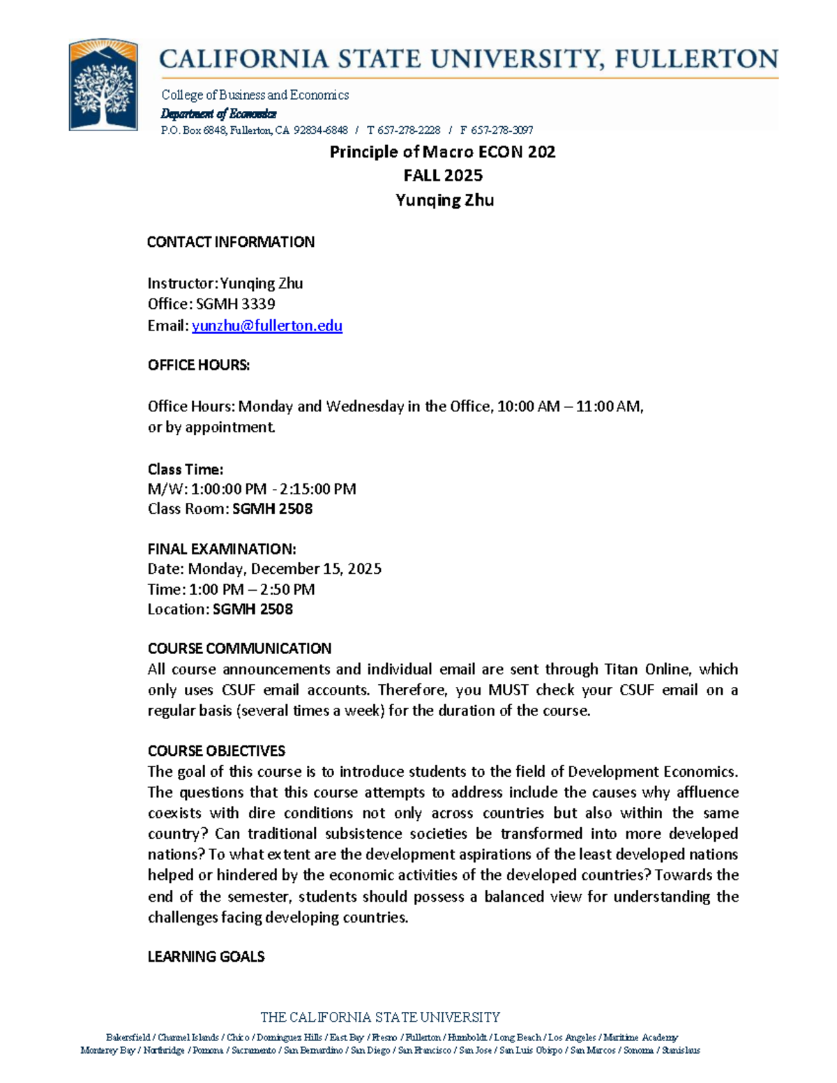 Econ 202: Principles of Macro - Fall 2025 Syllabus and Exam Info - Studocu